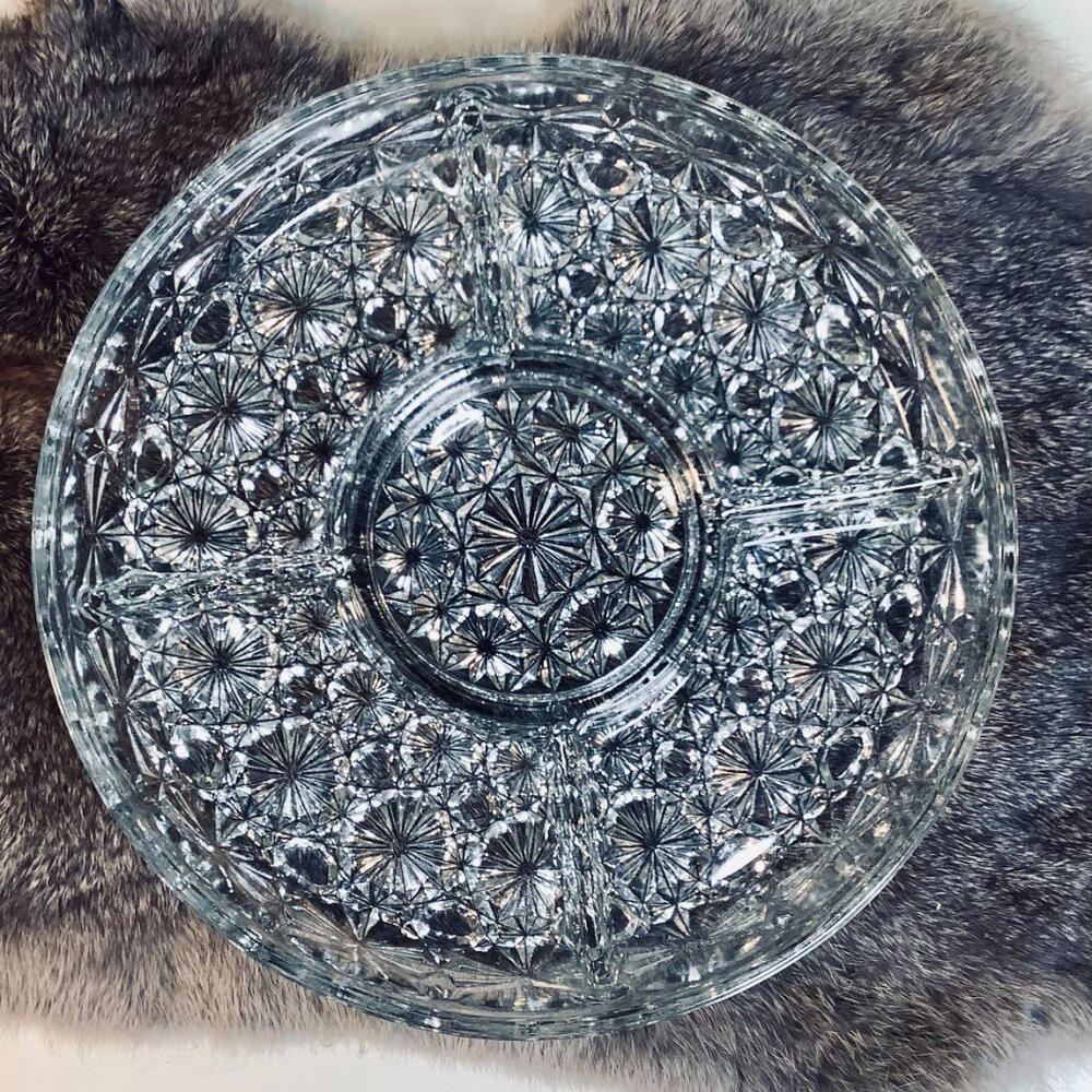 Vintage Indiana Glass Daisy Button Divided Glass Serving Platter - 5 Sections